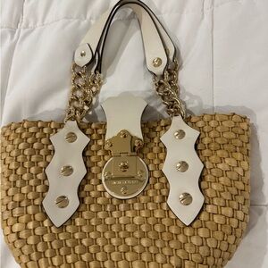 Michael Kors Tan and White Woven Shoulder Bag